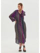 Shirt Collar Belt Detailed Purple Patterned Long Sleeve Dress 4449